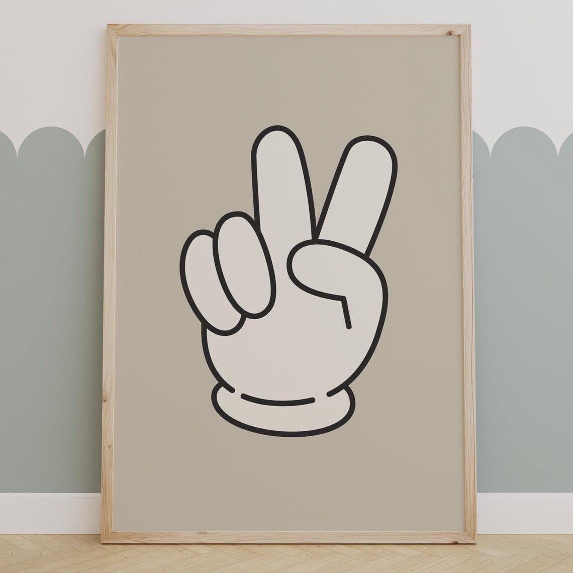 Retro Peace Sign Cartoon Hand Minimalist Nursery Wall Decor Poster