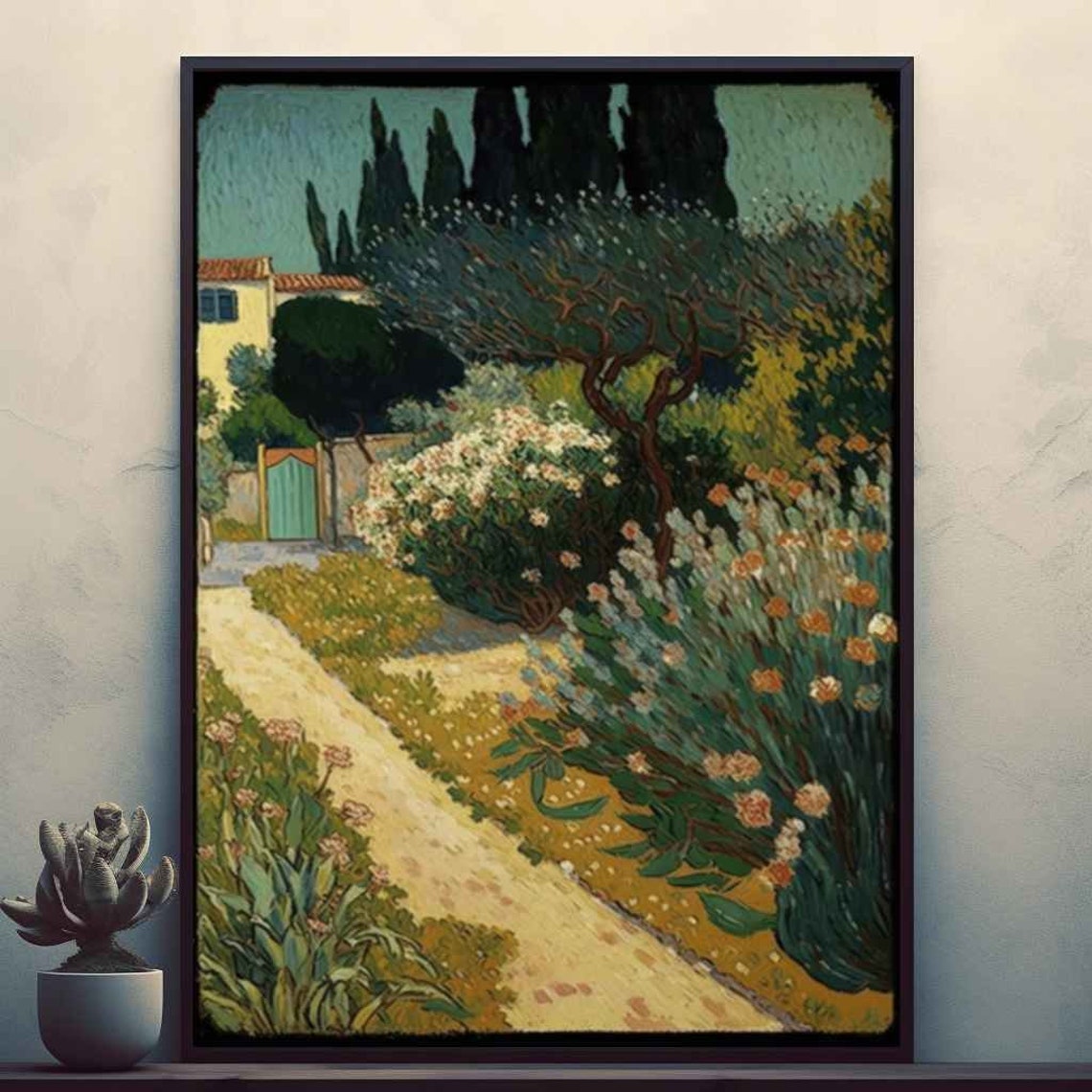 Blooming Cottage Garden Path in Impressionist Oil Style Poster