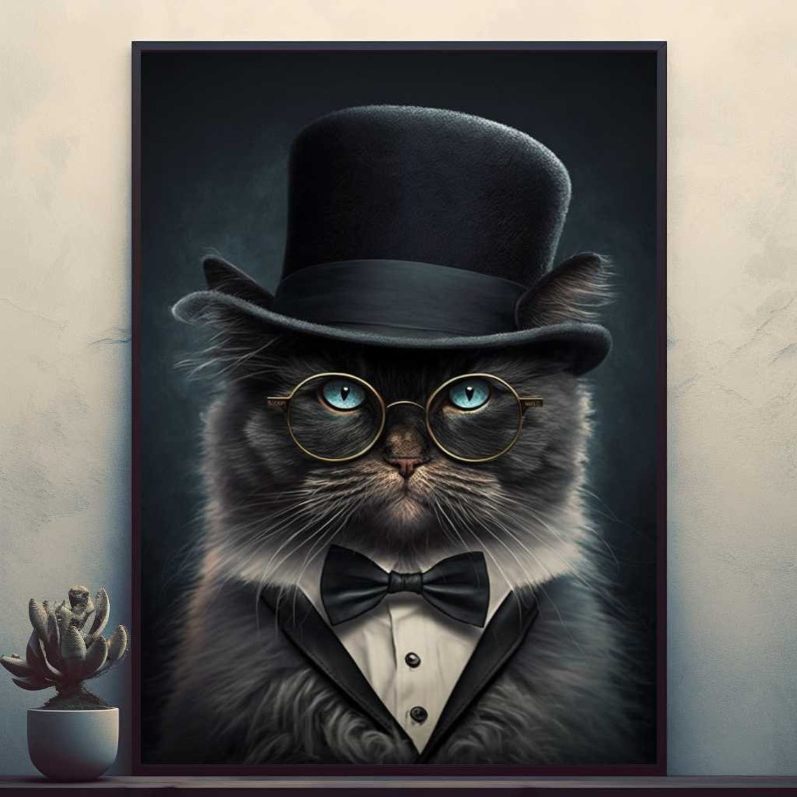 Distinguished Gentleman Cat in Top Hat and Tuxedo Funny Poster