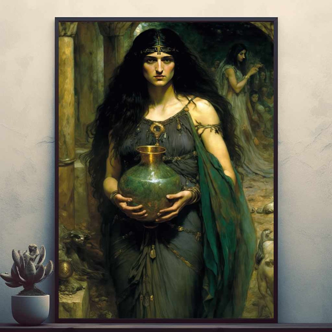 Dark Haired Woman Holding Ancient Vase Victorian Classical Art Poster