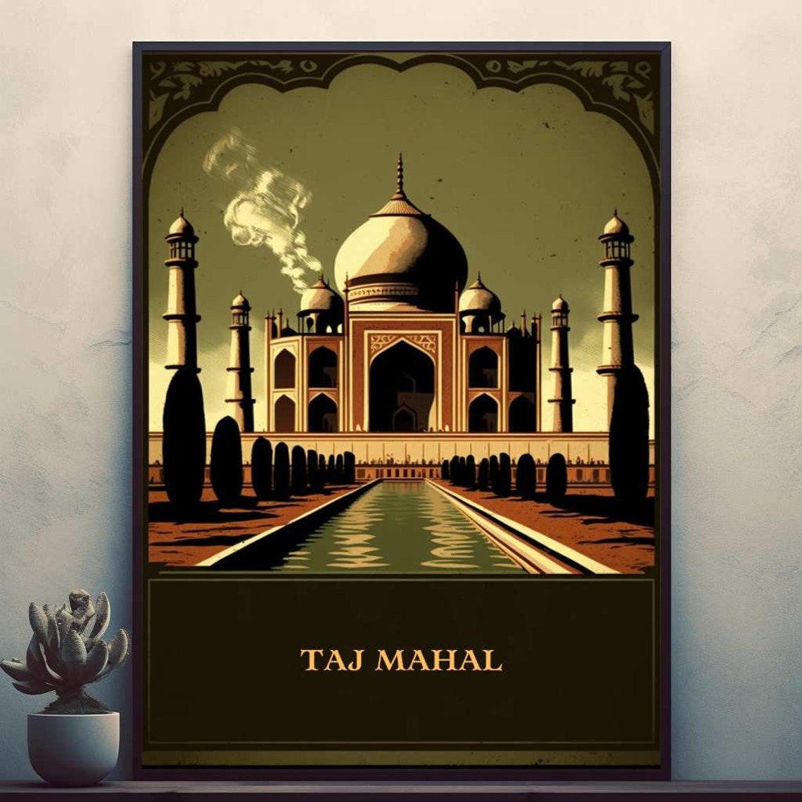 Iconic Taj Mahal Agra India Vintage Retro Style Travel Poster