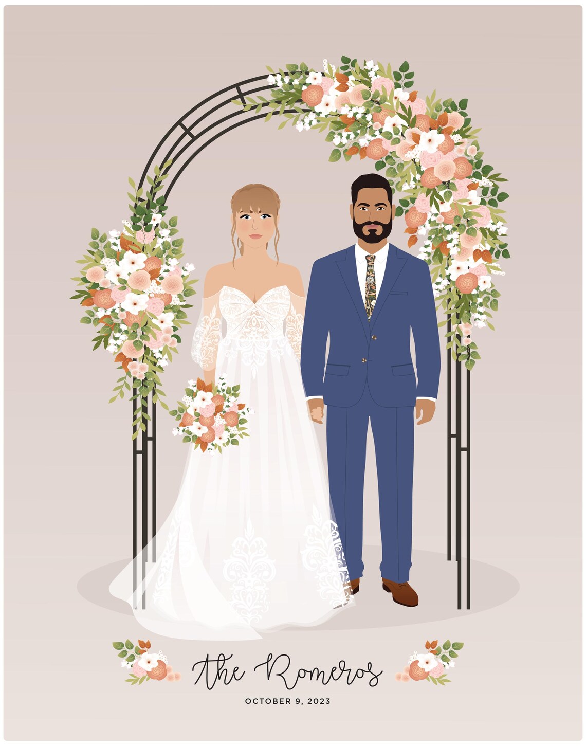 Custom Wedding Portrait, 1st Anniversary Gift - Image 3