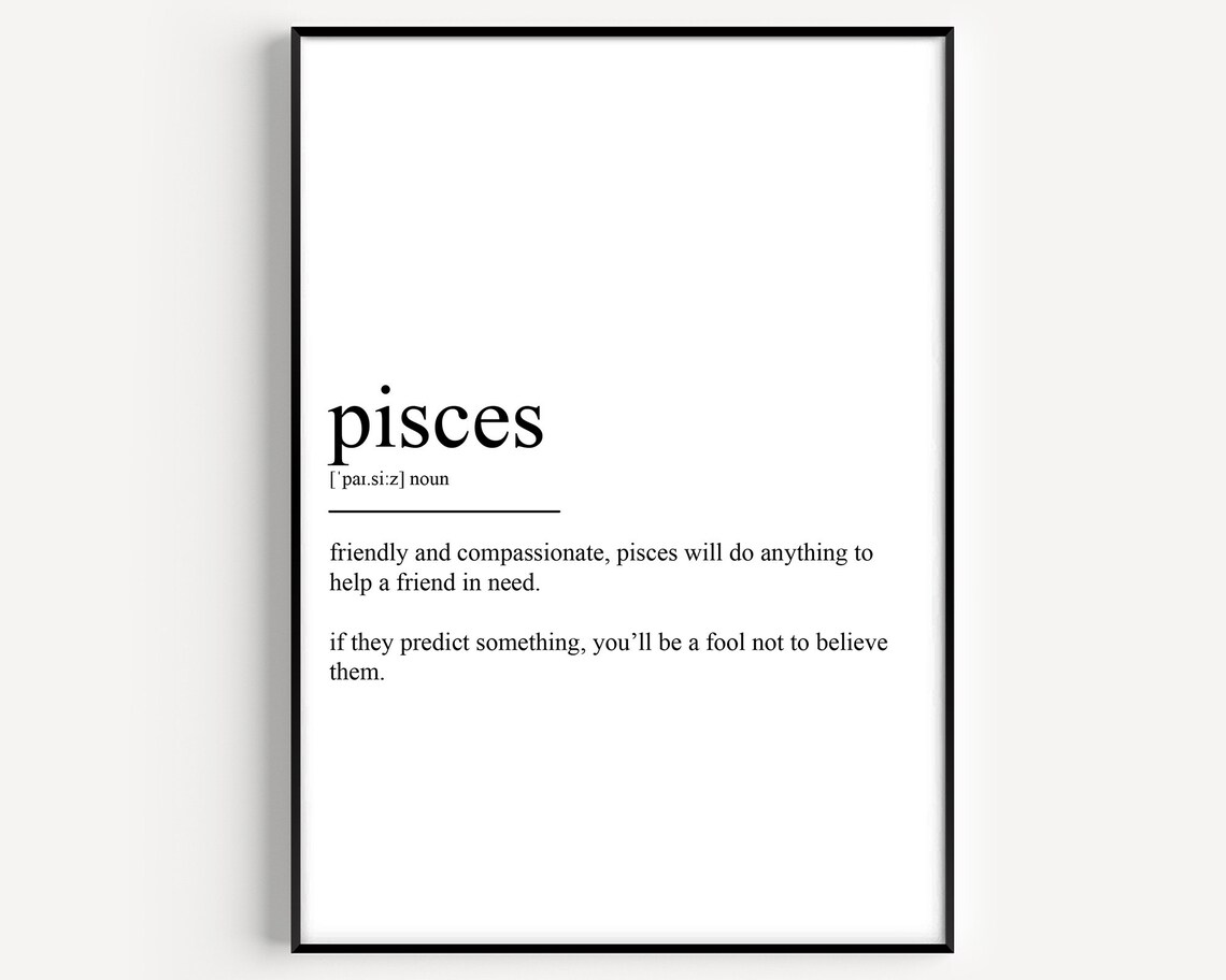 Pisces Zodiac Sign Definition Minimalist Black and White Poster