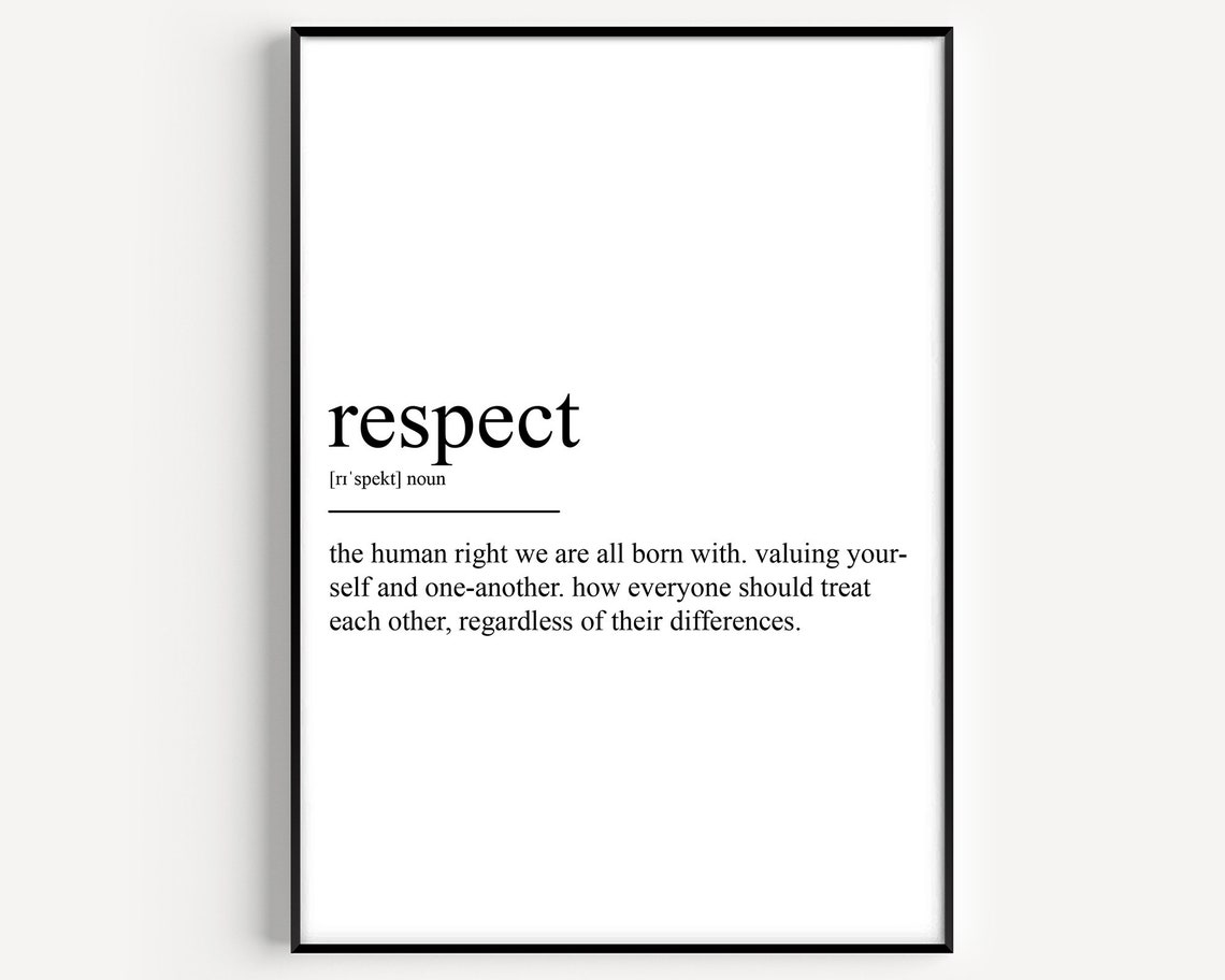 Respect Definition Minimalist Black And White Typography Wall Art
