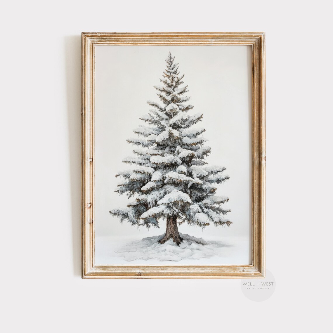 Winter Forest Art Print, Neutral Vintage Holiday
