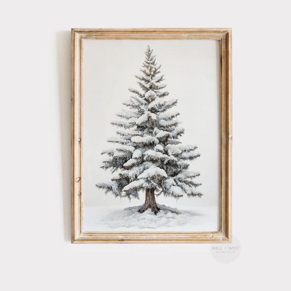 Winter Forest Art Print, Neutral Vintage Holiday