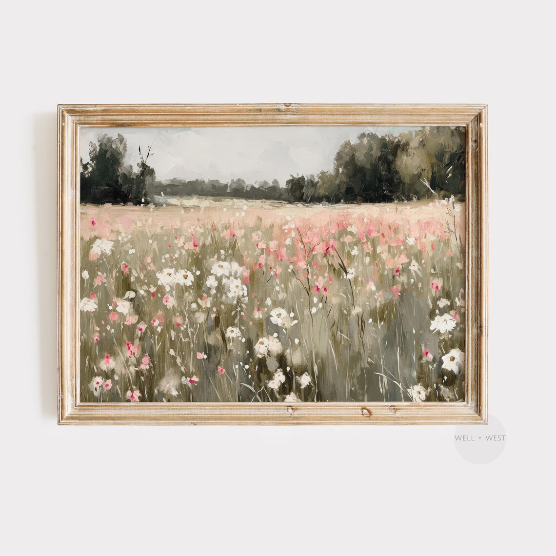 Pink Wildflower Print, Vintage Floral Abstract Art
