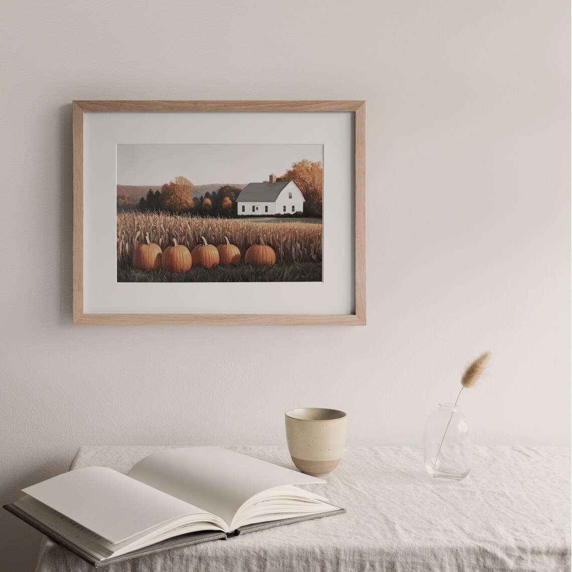 Farmhouse With Pumpkins Cornfield Autumn Country Travel Poster - Image 3