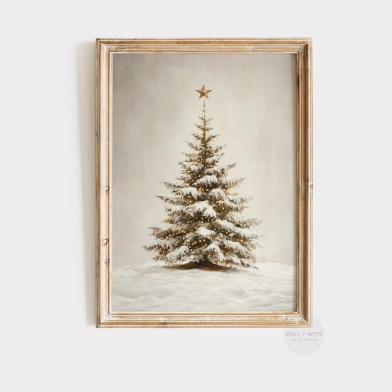 Christmas Tree Print, Vintage Style Winter Holiday Art