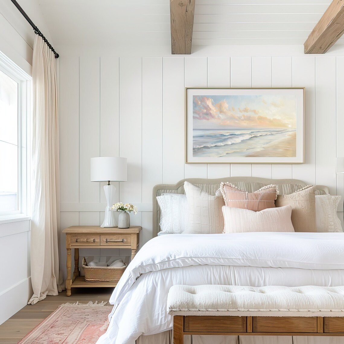 Pastel Beach Print, Vintage Coastal Ocean Landscape - Image 3