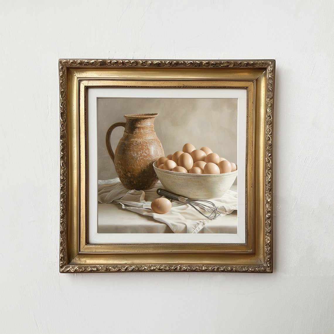 Eggs Bowl Stoneware Pitcher Still Life Vintage Kitchen Art Poster - Image 2