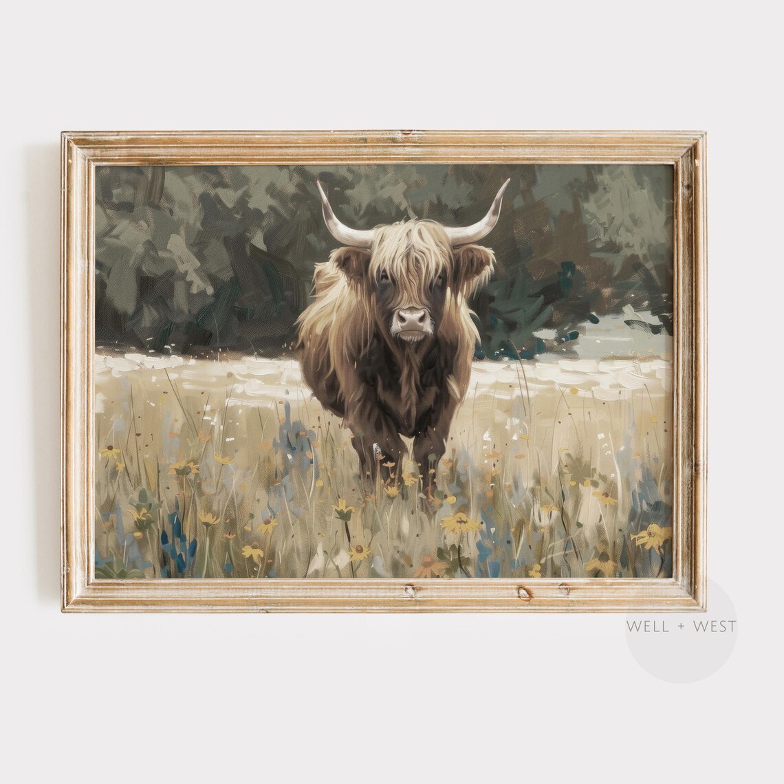 Highland Cow Print, Vintage Style Farmhouse Art