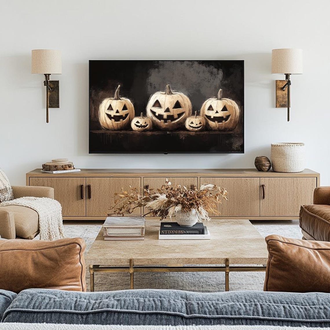 Vintage Jack O Lanterns Sketch Dark Halloween Night Art Print - Image 2