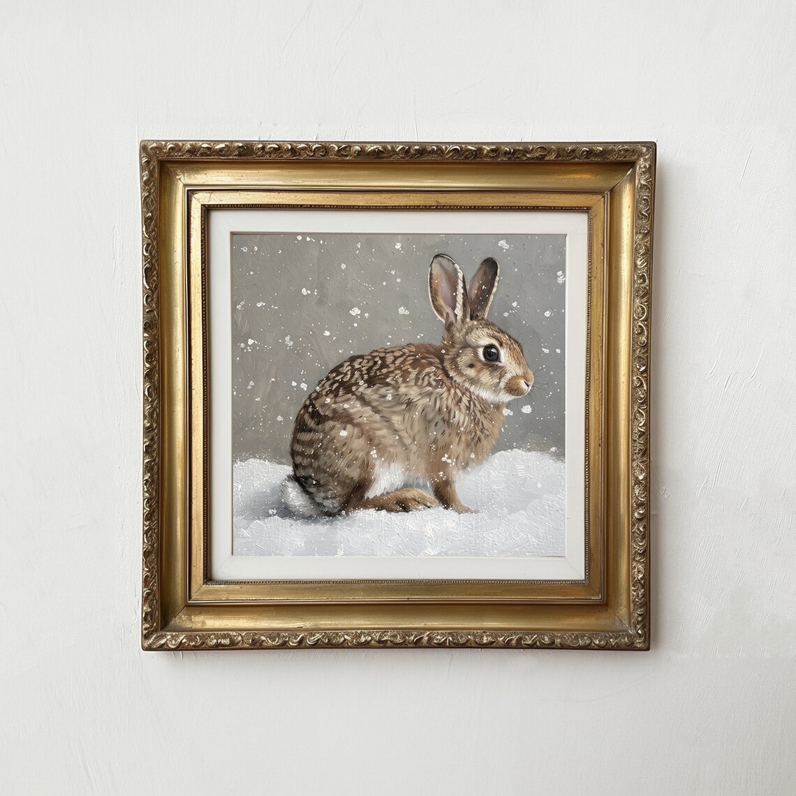 Rabbit Snowfall Winter Vintage Country Farmhouse Nursery Art Poster - Image 3