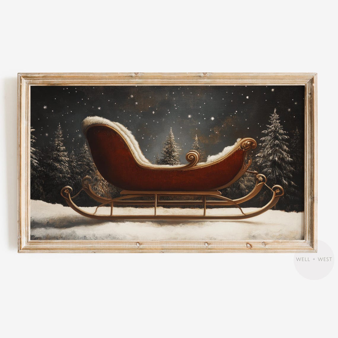 Christmas Sleigh Frame Tv Art Santas Sleigh Painting Moody Vintage Holiday Decor Winter Forest Tv Art Dark Aesthetic Tv Art Tv392
