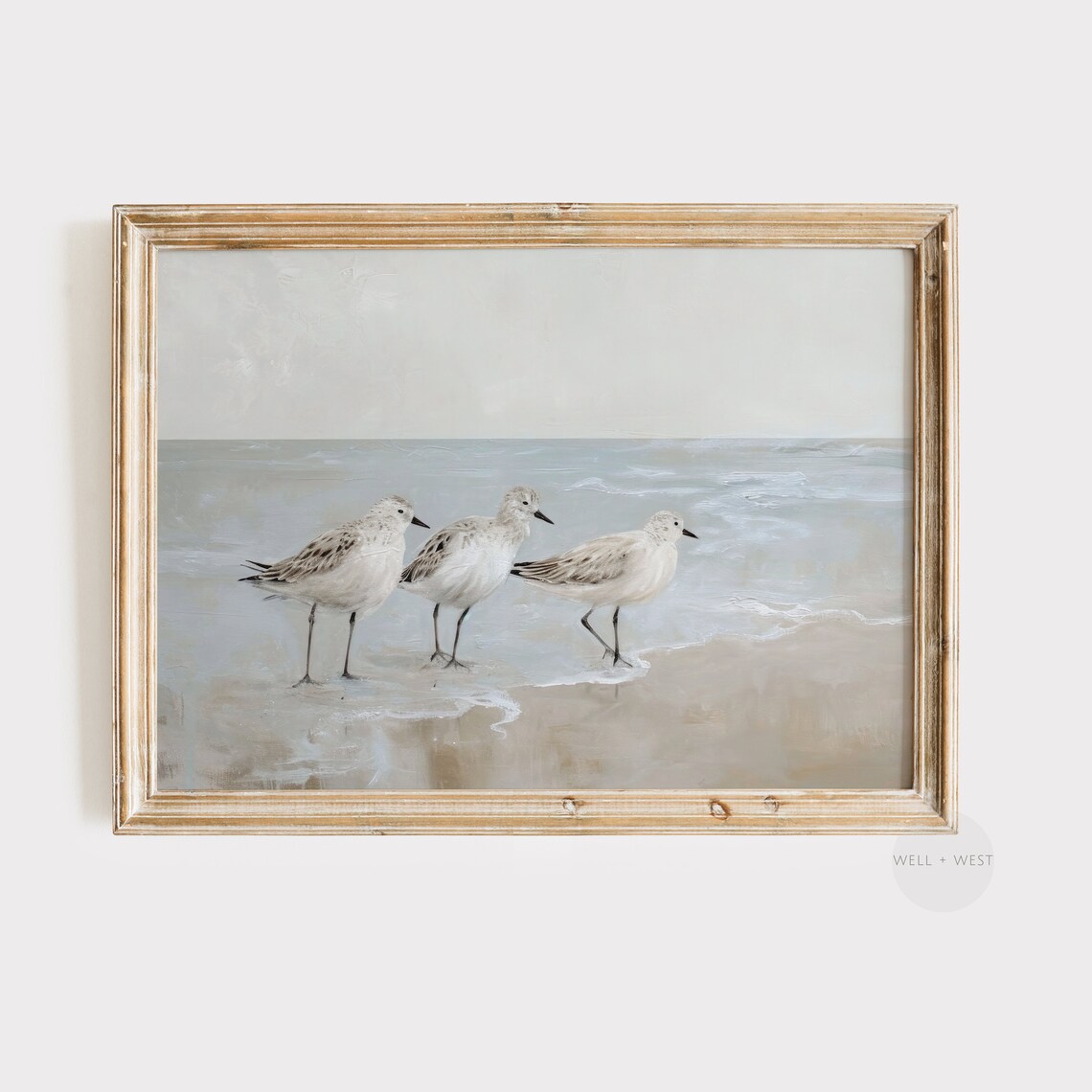 Vintage Neutral Beach Painting, Coastal Bird Art