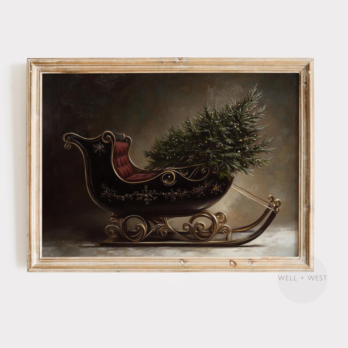 Moody Santas Sleigh Vintage Christmas Art Print