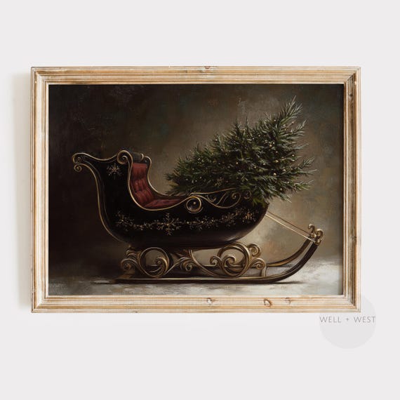 Moody Santas Sleigh Vintage Christmas Art Print