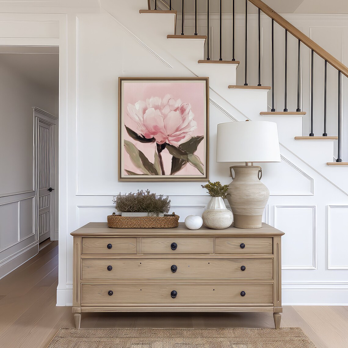 Pink Peony Flower Oil Painting, Vintage Spring Decor - Image 2