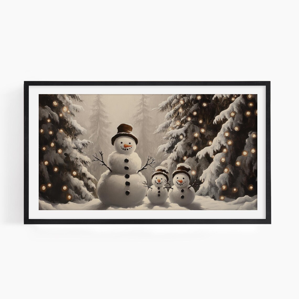 Snowman Family Christmas Tree Painting, Vintage Style - Image 2
