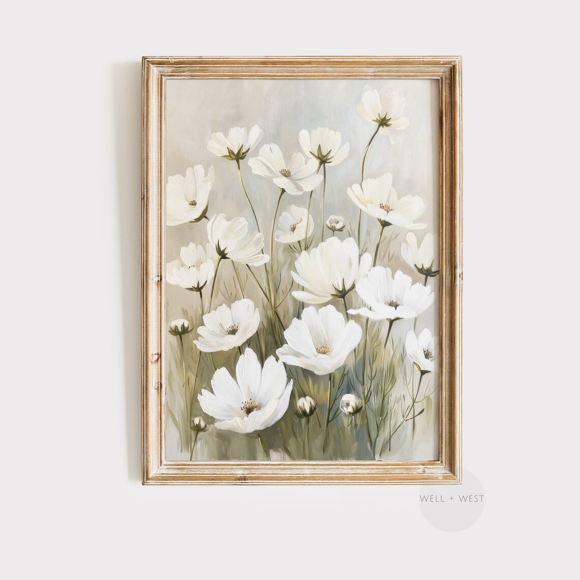Spring Floral White Flower Oil Painting, Botanical Art