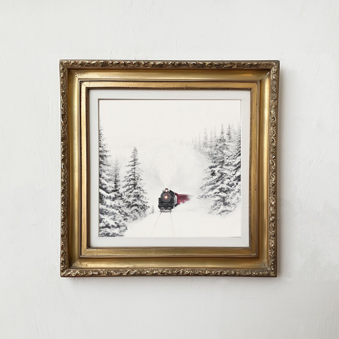 Steam Train In Snowy Forest Vintage Winter Christmas Wall Art Print - Image 2