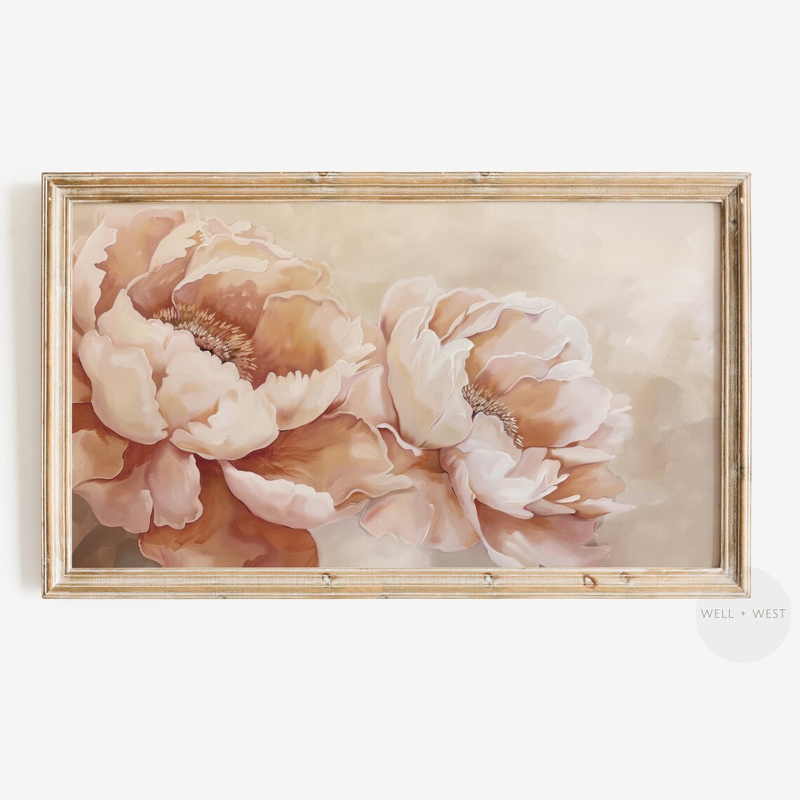 Blush Peony Bloom Close Up Soft Neutral Floral Vintage Art Poster