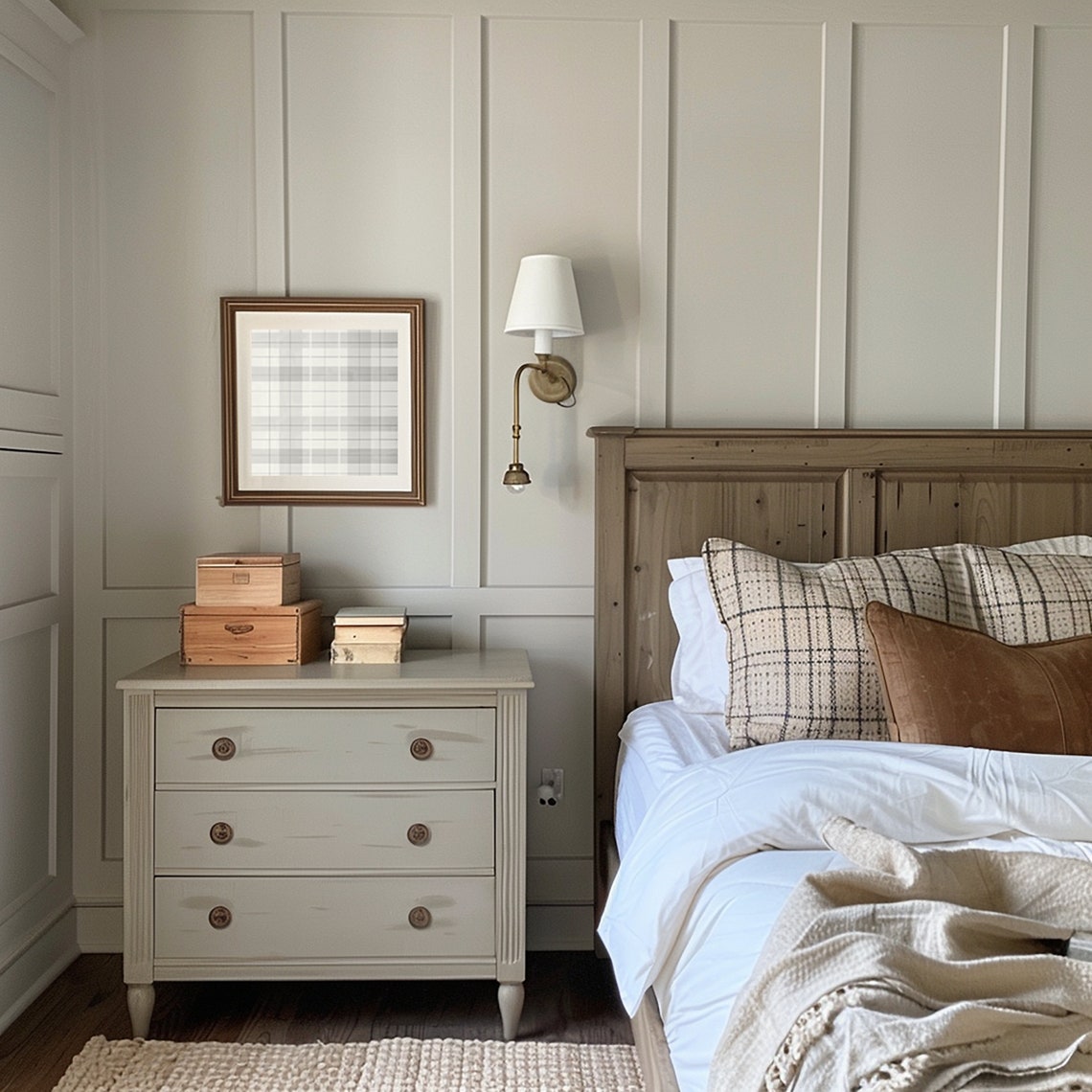 Gray Plaid Check Neutral Vintage Nursery Farmhouse Pattern Poster - Image 2