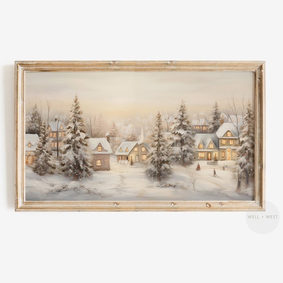 Christmas Winter Village Vintage Holiday Art Print