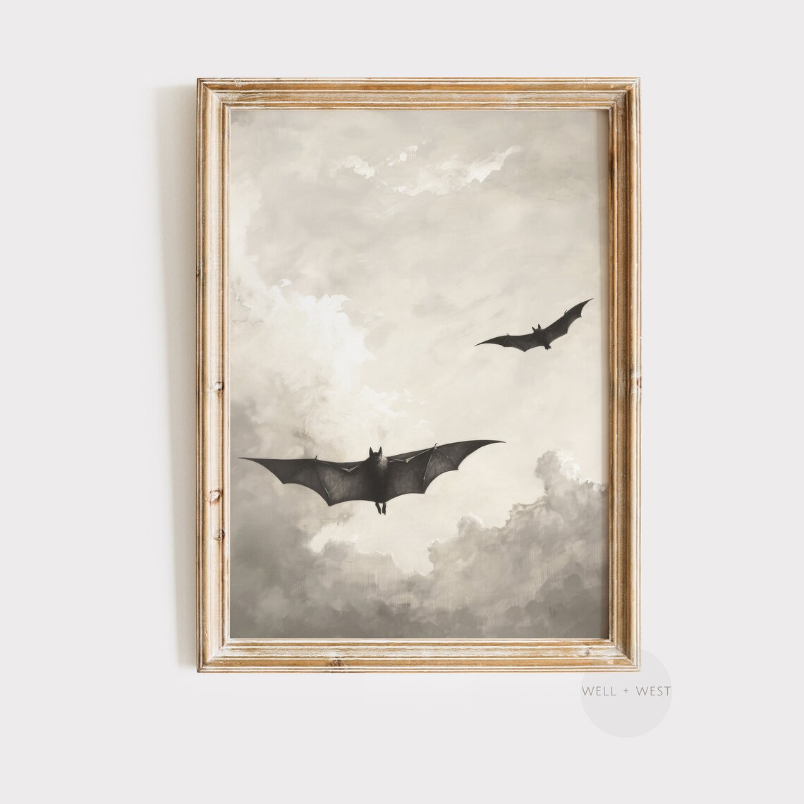 Flying Bat Vintage Clouds Oil Painting Poster