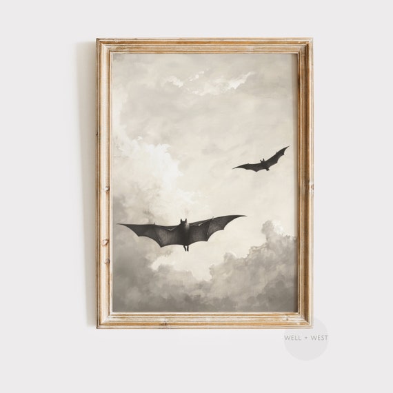 Flying Bat Vintage Clouds Oil Painting Poster