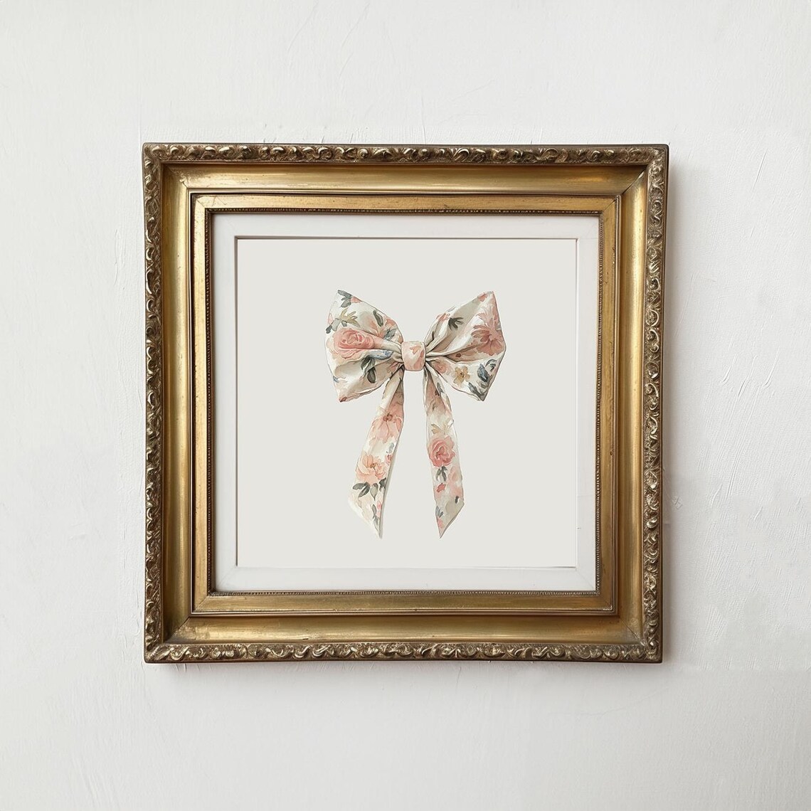 Coquette Floral Bow Pastel Pink Girly Nursery Room Watercolor Print - Image 2