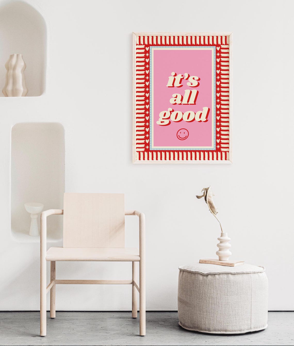 Its All Good Smiley Face Pink Red Retro Happy Quote Wall Poster - Image 3