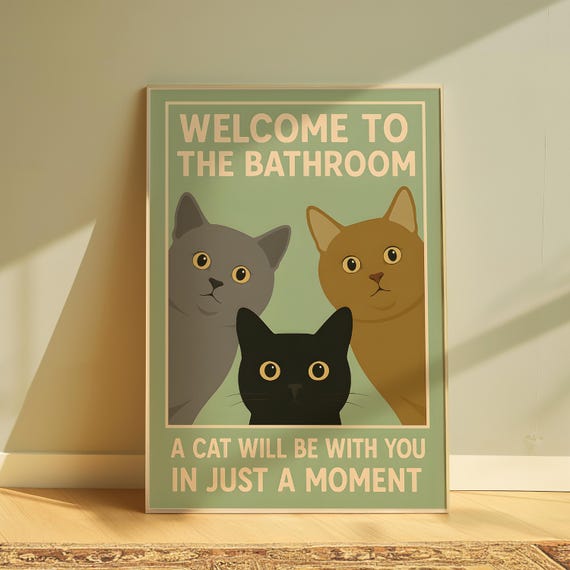 Funny Cat Bathroom Vintage Poster Print