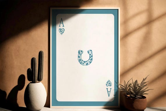 Light Blue Ace Of Hearts Wall Art Print Cheetah Retro Trendy Western Playing Card Poster Poker