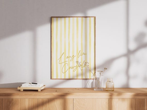 Long Live Cowgirl Print Yellow Striped Retro Trendy Western Poster Wall Art Dorm