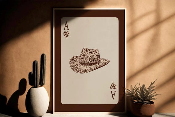Ace Of Hearts Wall Art Print Cheetah Retro Trendy Western Playing Card Poster Horseshoe Poker