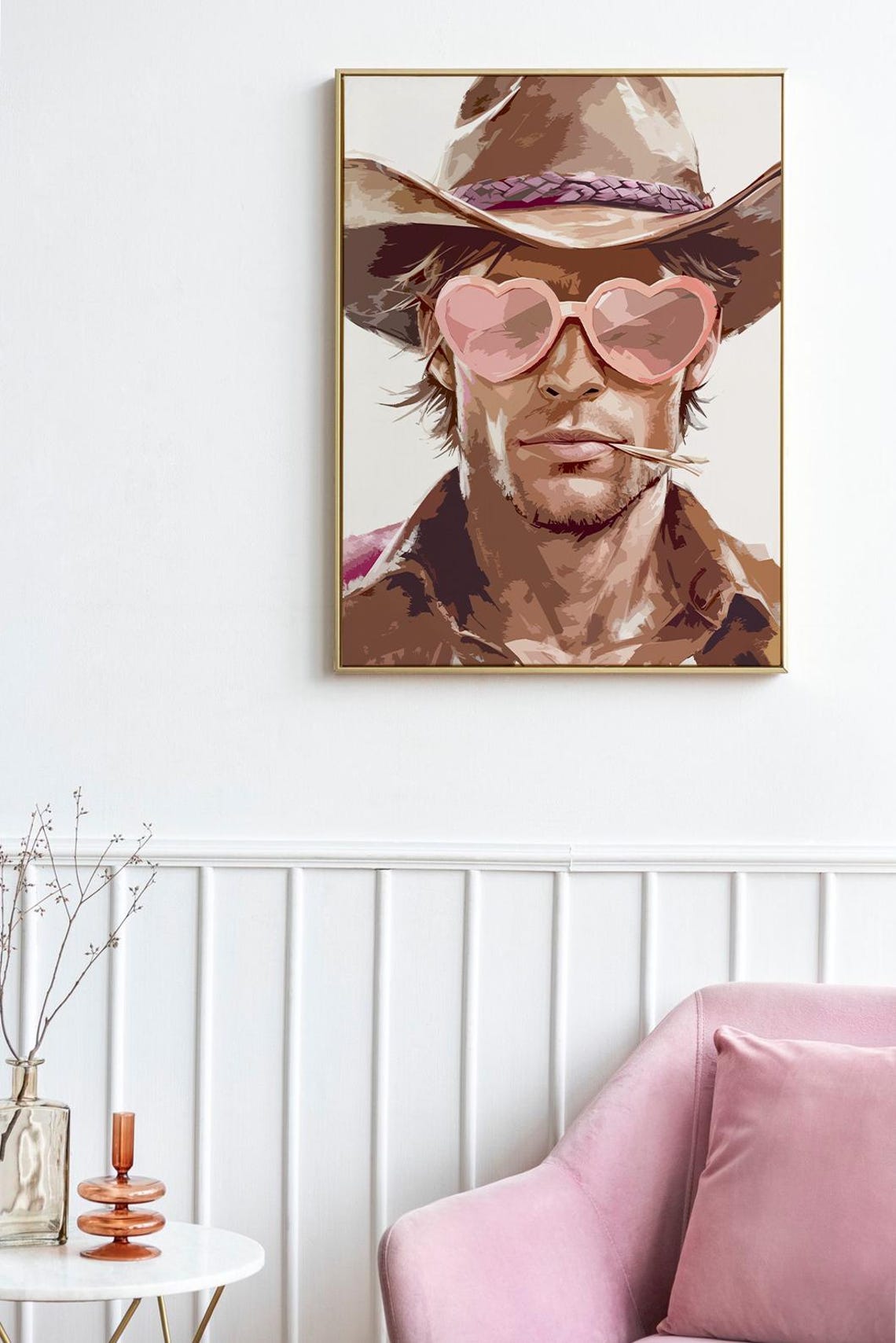Cowboy with Pink Heart Sunglasses Cool Western Pop Art Style Poster - Image 2