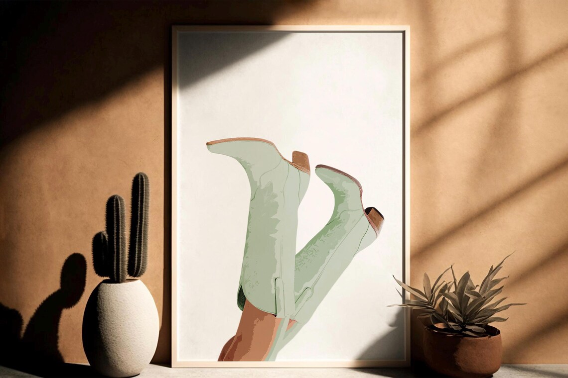 Sage Green Cowgirl Boots Coquette Art Print
