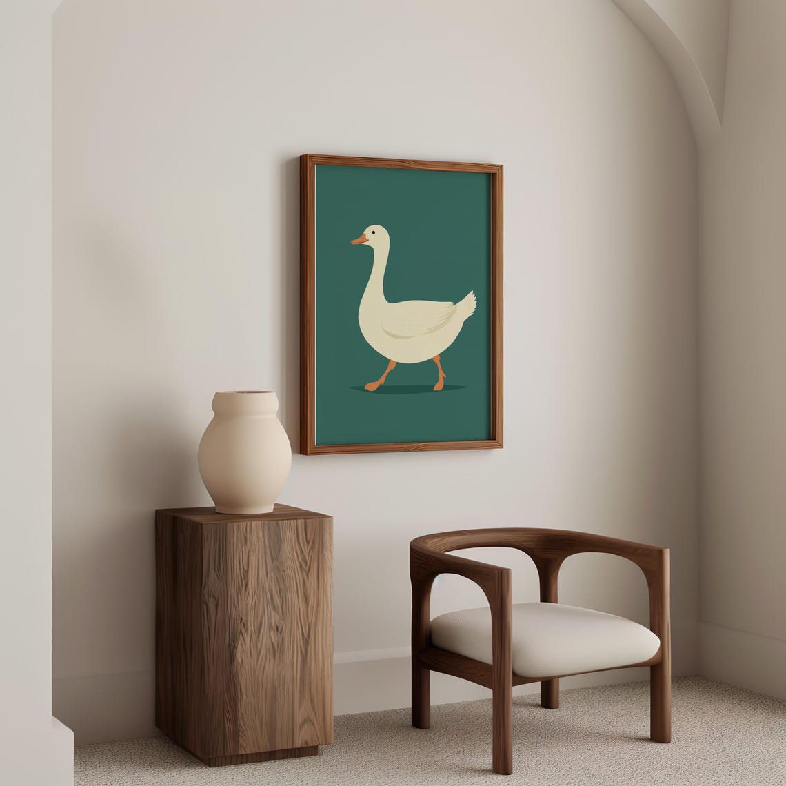 White Goose Walking Gracefully On A Deep Teal Background Poster - Image 5