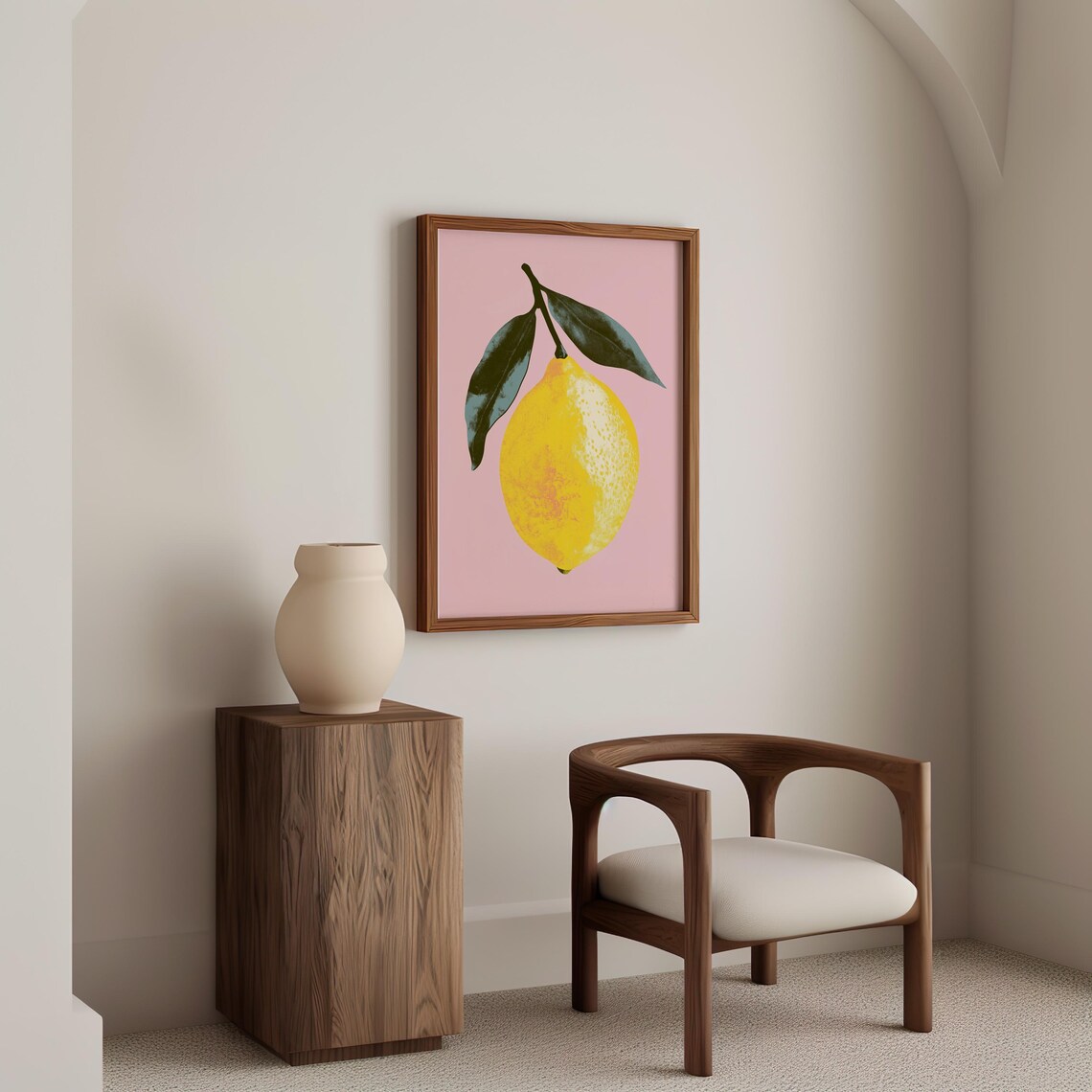 Pop Art Yellow Lemon With Leaves on Pink Background Wall Art - Image 6