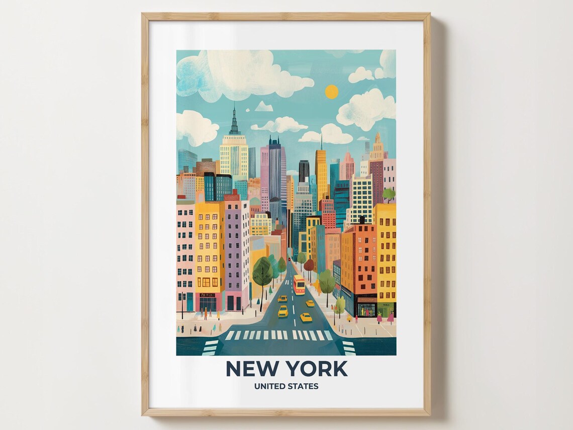 New York City Midtown Sunny Street Scene with Yellow Taxis Poster