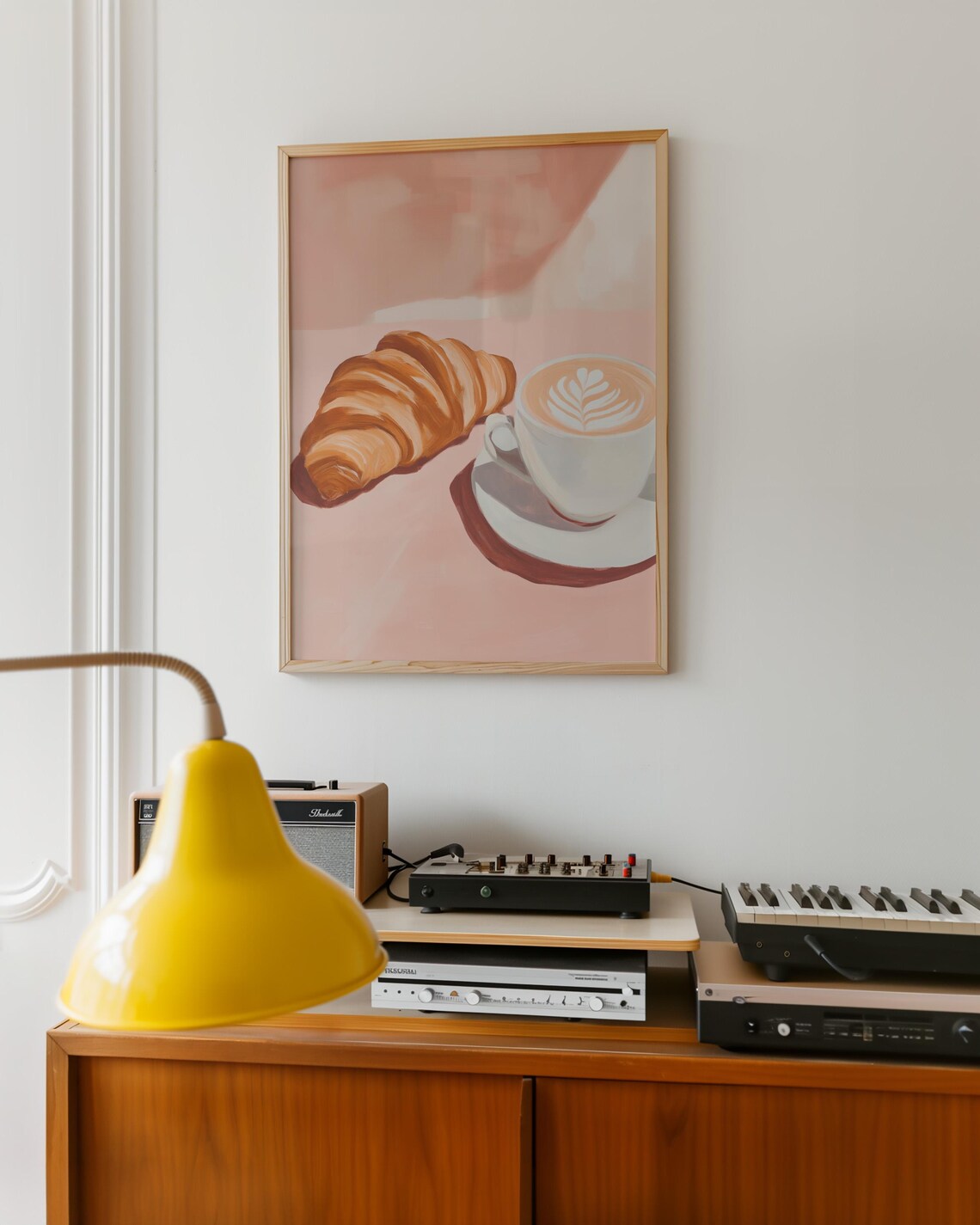 Buttery Croissant And Latte Art Coffee On A Soft Pink Cafe Wall Poster - Image 6