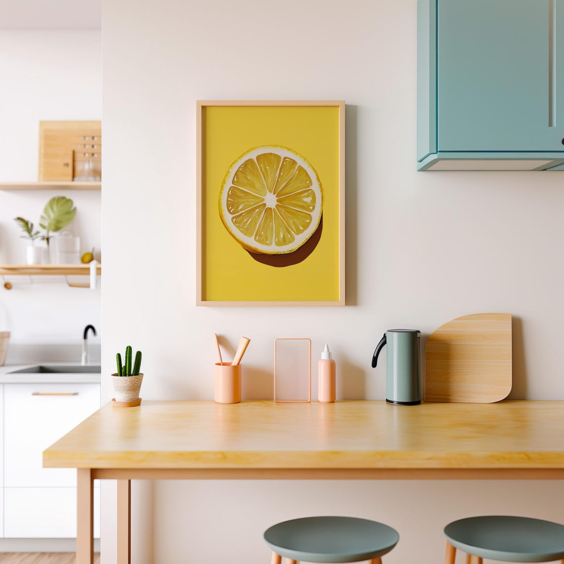 Juicy Lemon Half Slice On A Bright Yellow Painterly Art Poster - Image 4