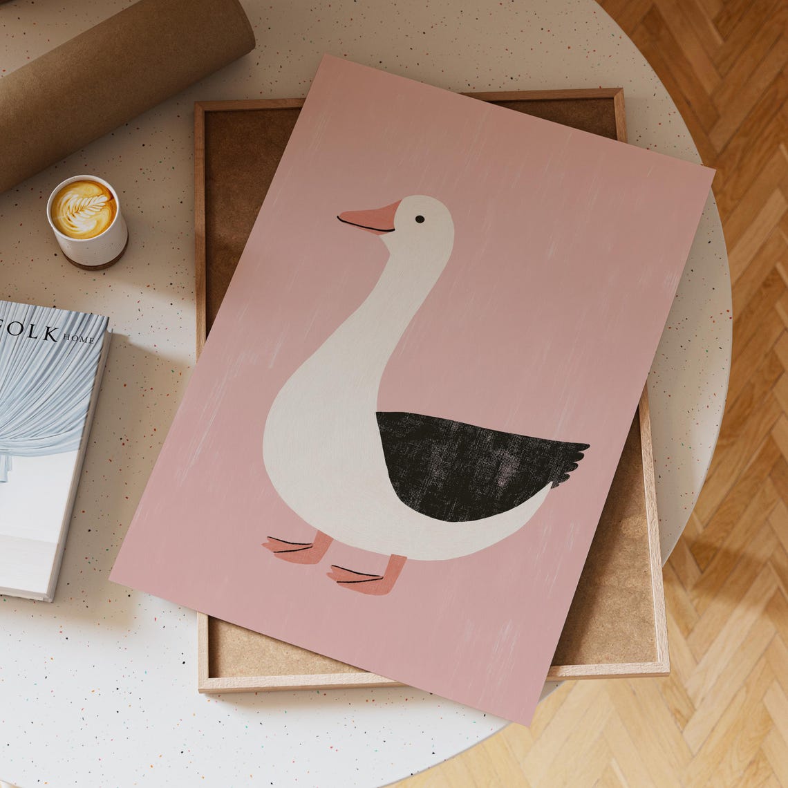 Minimalist White Goose Illustration On Blush Pink Background Poster - Image 4