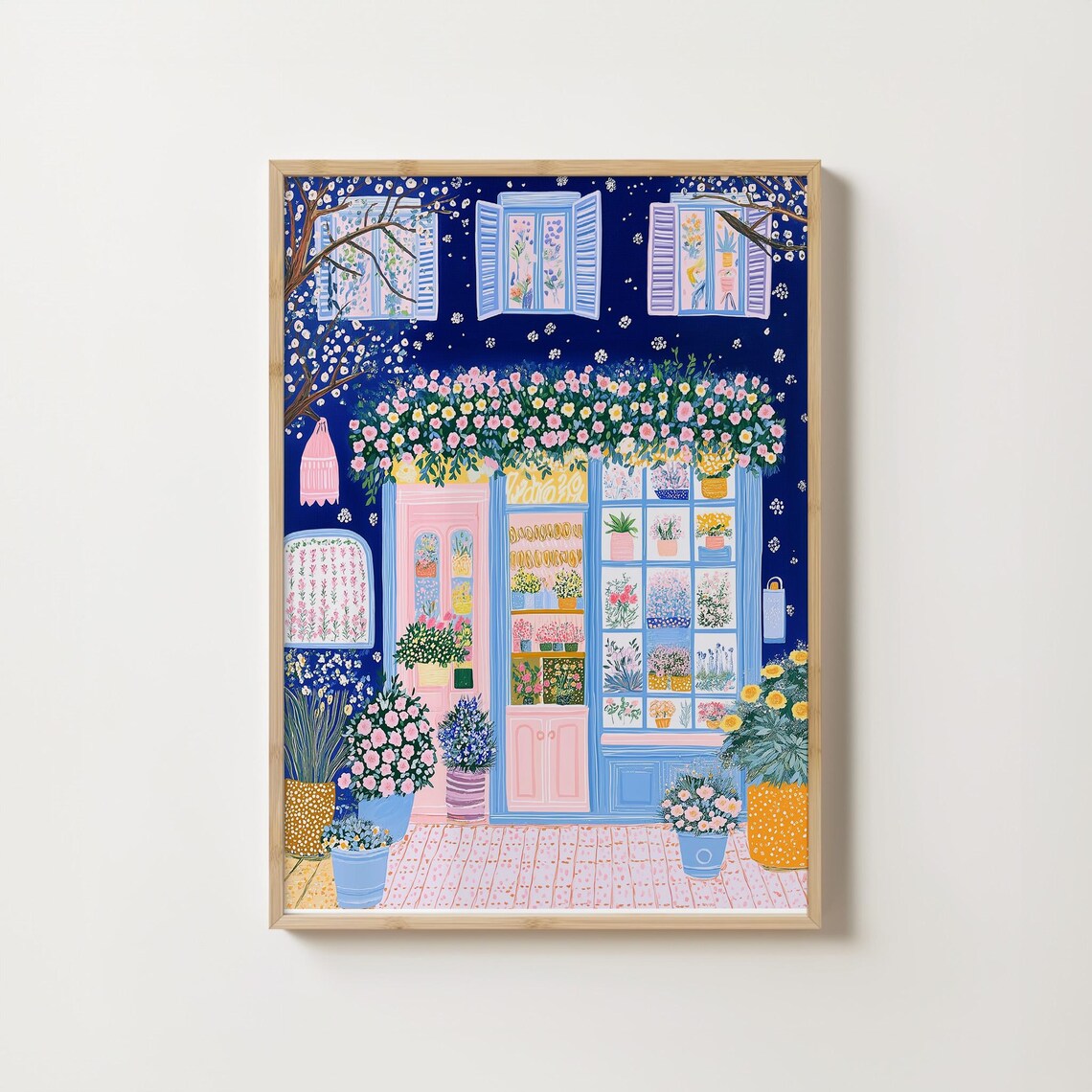 Flower Shop At Night With Glowing Pink Door And Blooming Vines Poster - Image 5