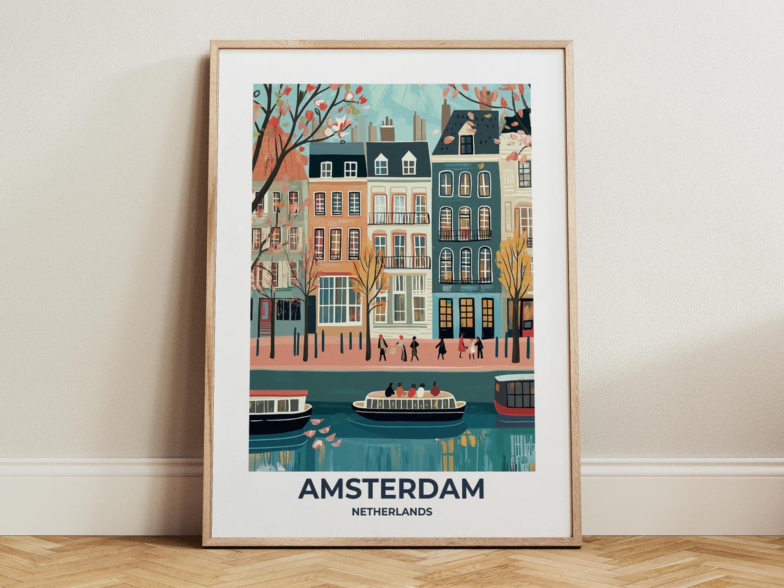 Amsterdam Travel Poster Amsterdam Poster Amsterdam Travel Print Amsterdam City Print Travel Print Travel Poster Amsterdam Wall Decor