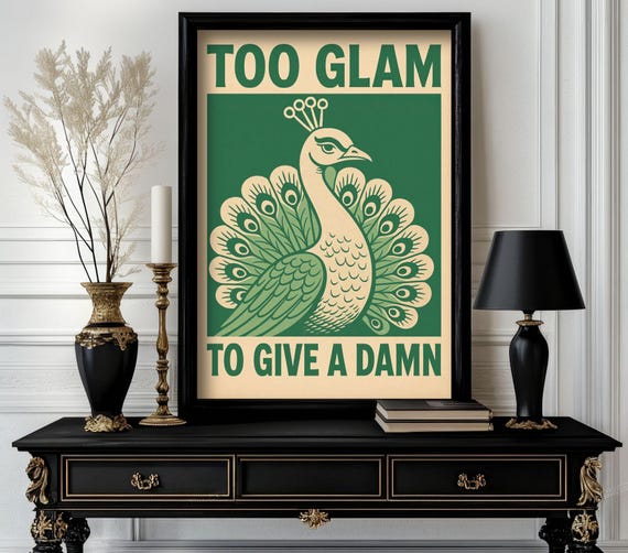 Funny Animal Quote Poster Too Glam To Give A Damn Trending Decor White Elephant Gift Lover Cute Motivational 75