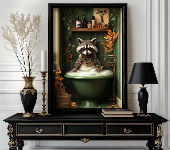 Funny Bathroom Raccoon Poster Animal On Toilet Wall Art Gag Gift For Guest Quirky Decor White Elephant 272