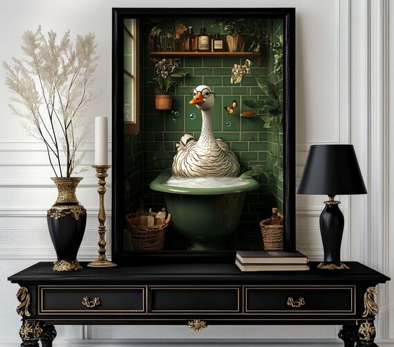 Funny Bathroom Goose Poster Animal On Toilet Wall Art Gag Gift For Guest Quirky Decor White Elephant 53